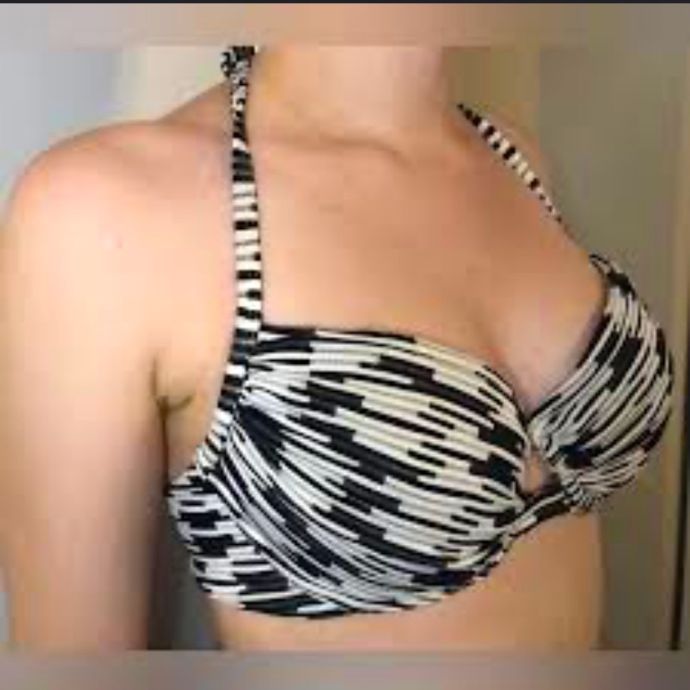 Victoria's Secret Swim Black & White Pushup Bikini Top Geometric Halter Size 36C